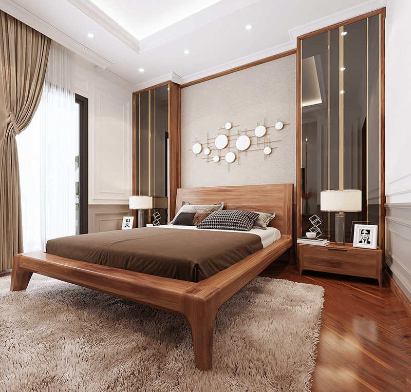 Giường gỗ bền chắc và dễ vệ sinh 