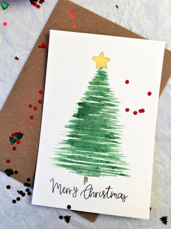 Thiệp Noel hình cây thông được thiết kế với nhiều chất liệu và thiết kế khác nhau 