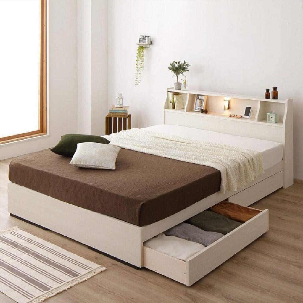 Giường đa năng kết hợp kệ, tủ chứa đồ giúp tiết kiệm không gian là sự lựa chọn phù hợp cho các phòng ngủ diện tích khiêm tốn